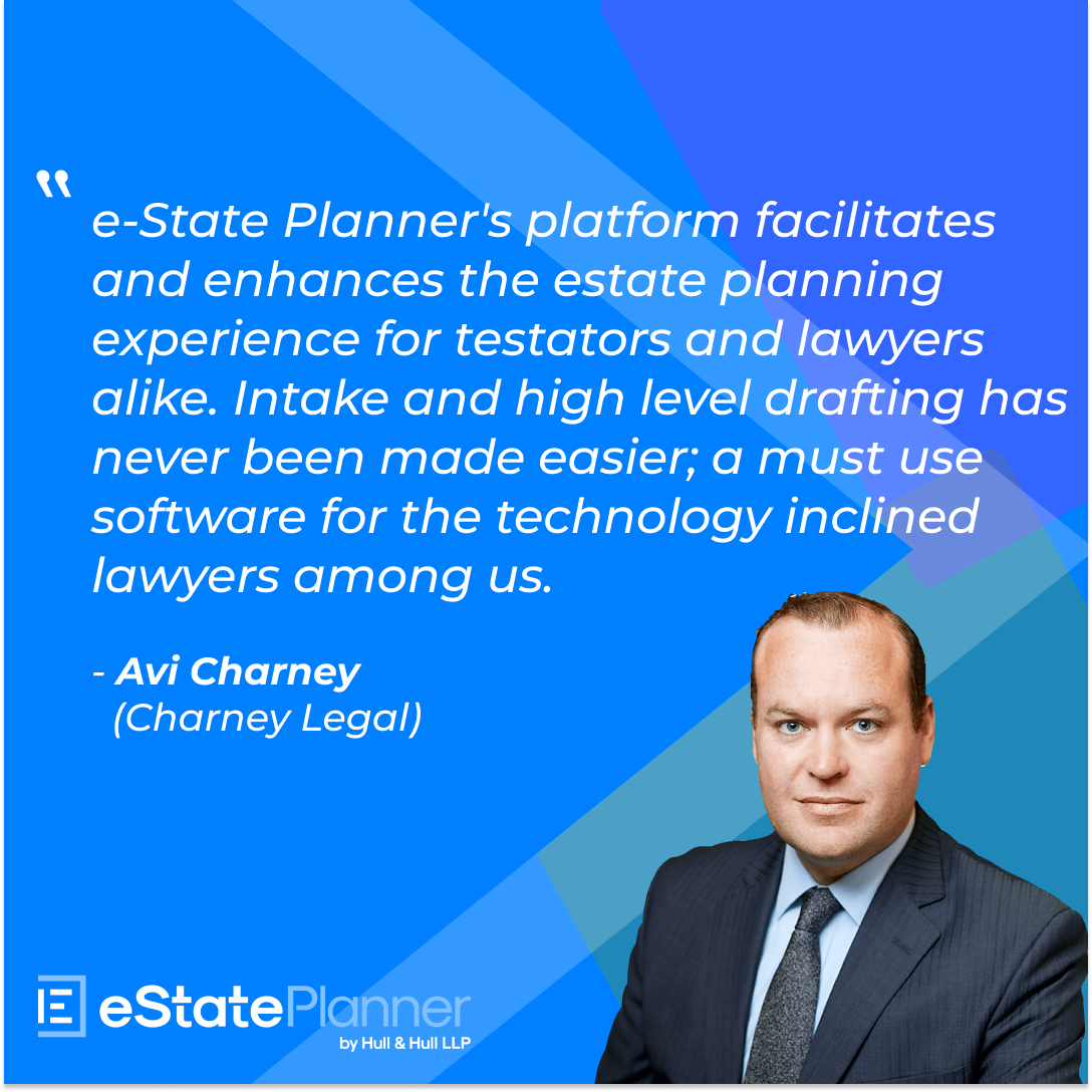HullPlanner's tweet photo. This week for #TestimonialTuesday, Avi Charney from Charney Legal shares his experience with e-State Planner. To experience e-State Planner for yourself, try a 30-day free trial! To sign up, go to: https://t.co/bKhrnEA0cZ 
#Wills #EstatePlanning https://t.co/GTSPxMTwCV