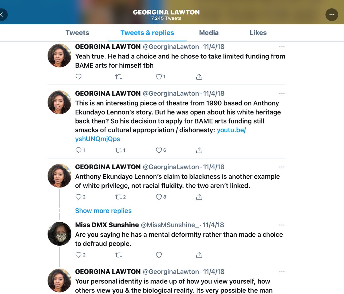 jonestownparody's tweet photo. @GeorginaLawton Anthony Lennon was “Raceless” but you bullied him for being just that ! #raceless #georginalawton #fraud #bully #bullying #racialgrifter https://t.co/TW8N05VKzF