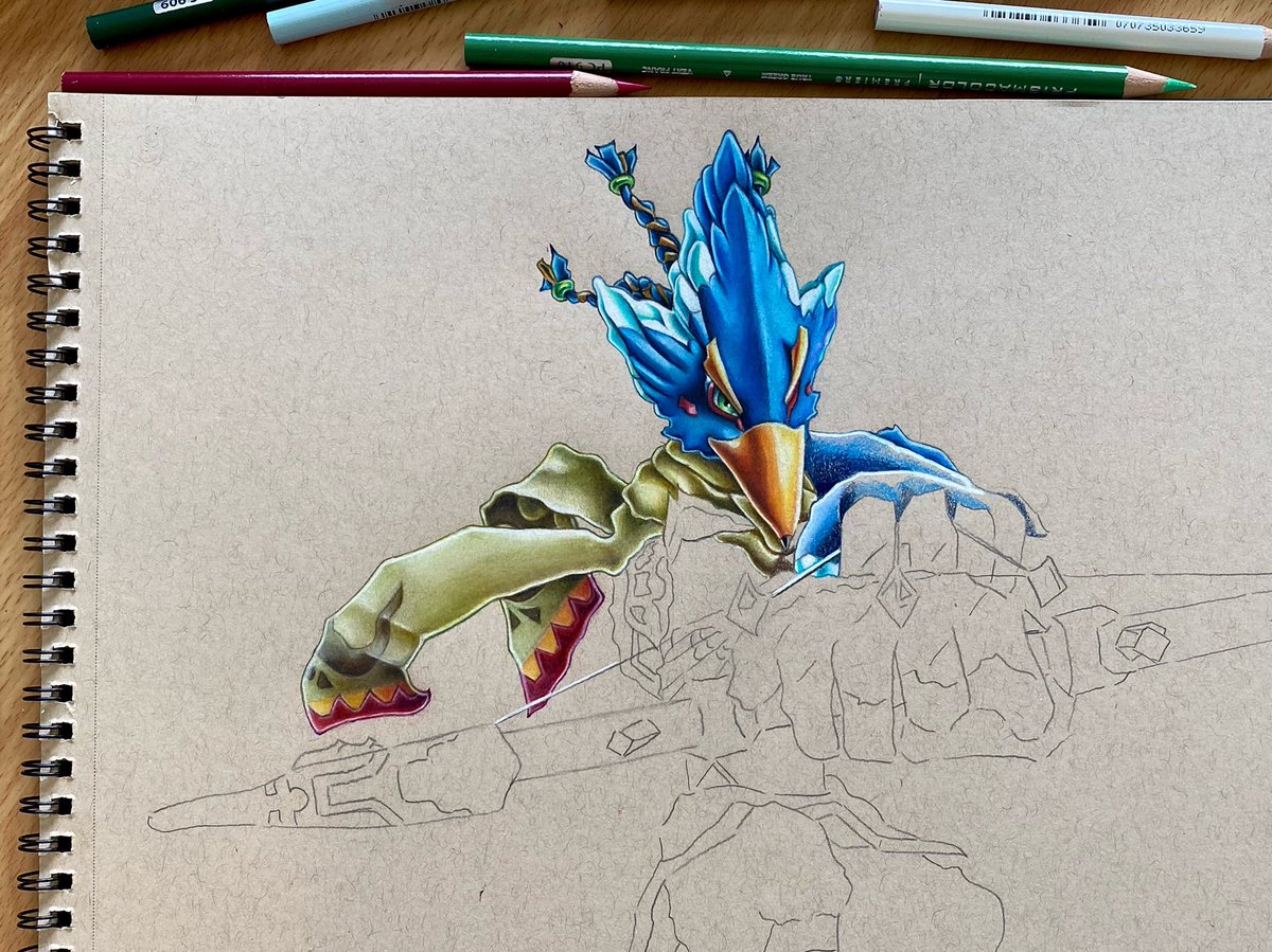 Revali update! I still have so much to draw 😆

#revali #botw #aoc #ageofcalamity #breathofthewild #prismacolorpencils #zeldafanart #fanart