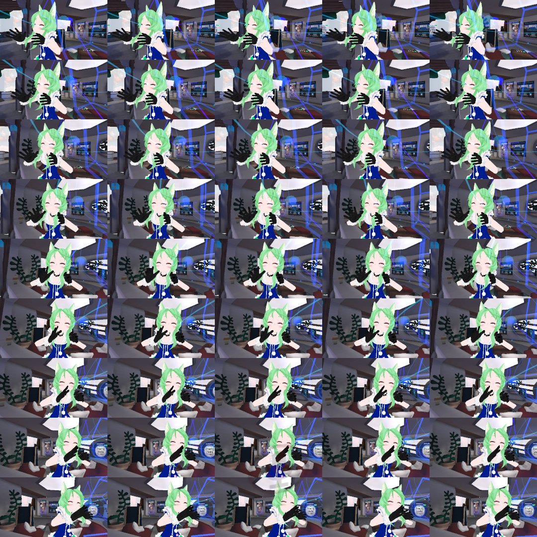Suna Lookingglass用のquilt映像をvrchatでリアルタイムに撮れるアバターをつくりました 2kと4kで撮影 ちょっと粗いけど立体視できる 5x9のquiltで画像や動画を撮れるアバターをワールドに置いてます デスクトップから使えるとおもいます とりあえず4k Suna Lookingglass用のquilt映像をvrchatでリアルタイムに撮れるアバターをつくりました 2kと4kで撮影 ちょっと粗いけど立体視できる 5x9のquiltで画像や動画を撮れるアバターをワールドに置いてます デスクトップから使えるとおもいます とりあえず4k
