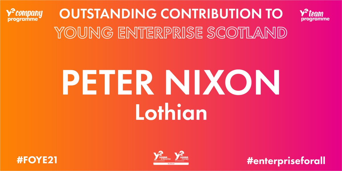 YE_Scotland's tweet photo. We'd like to award Peter Nixon of @YELothian our Outstanding Contribution to YES Award, sponsored by @chromaventures. 

Thank you Peter, for all of your great work and support over the years! 

#FoYE21 #Gen_e #EnterpriseForAll @DYWScot @ESSKills https://t.co/hMn6mJCo5m