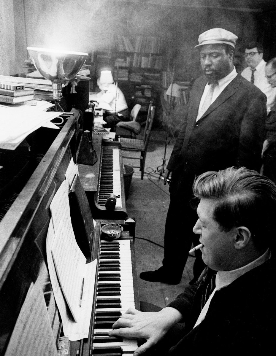 Thelonious Monk and classical composer and Julliard teacher Hall Overton are at photographer Eugene Smith's jazz loft on 6th Avenue in New York in 1959 #Jazz