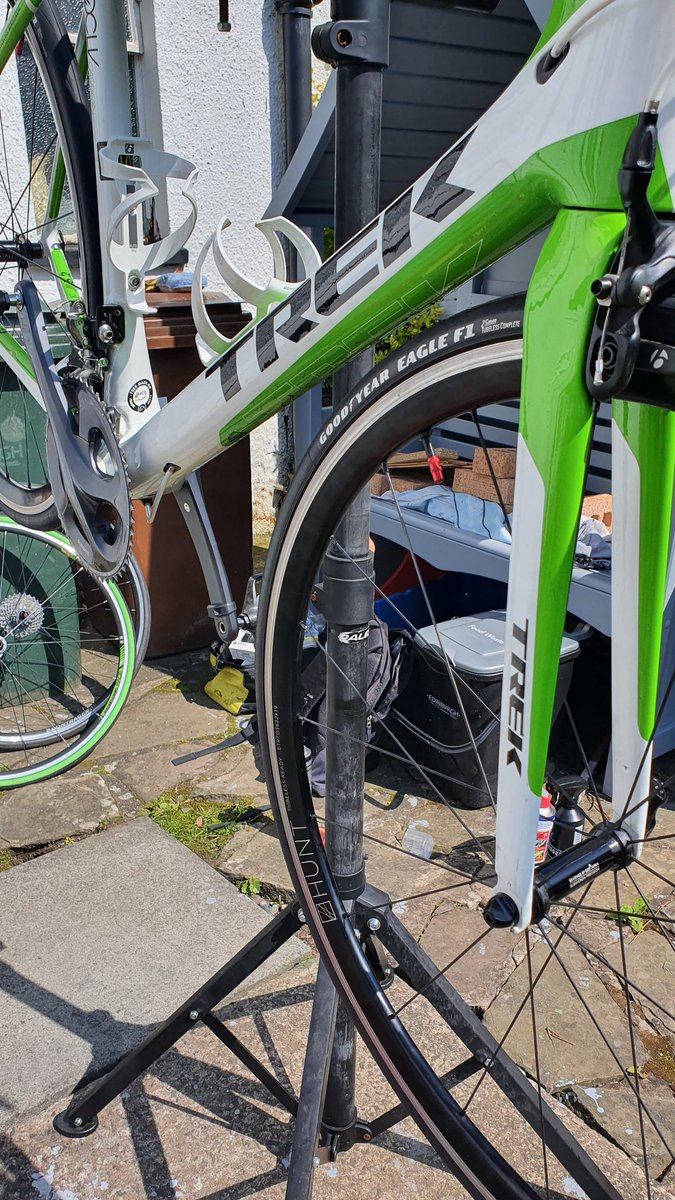 DEVTHEDEVDEV's tweet photo. This year's @TrekBikes build is a pair of #tubeless @goodyear #eagleF1 tyres on a @HuntBikeWheels #aerowide wheelset. Chucked on a @Bontrager #duotrap too for good measure. Can't wait to get out and about 🚴☀️🚴☀️🚴☀️ https://t.co/6TXqcUbuTt