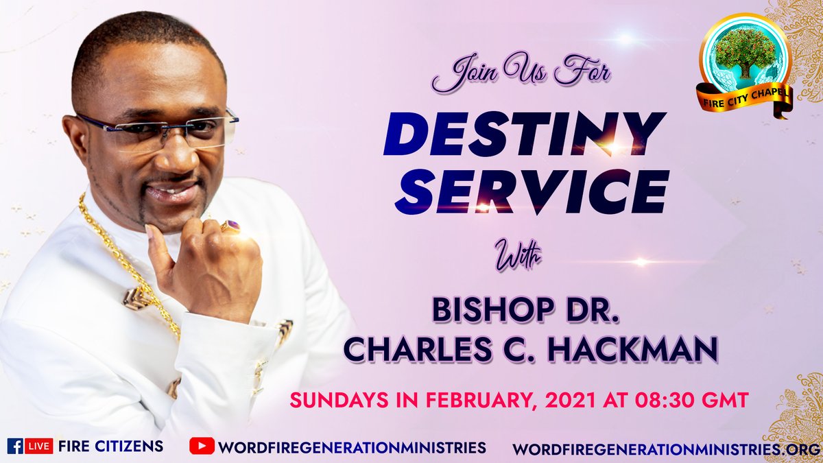 WordFireGenMin's tweet photo. #FireCityChapel invites you to our #DestinyService with Bishop Dr. Charles C Hackman.
#YOUTUBE:
https://t.co/CmWYQ2efZZ https://t.co/sbgWBYCD0b