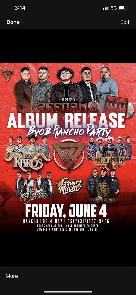 OficialReforma's tweet photo. 🚨🚨 Our Album Release Party 🚨🚨
*****BYOB🍻🥂🍾 RANCH PARTY *****
Our oficial album 💿 release party! We hope you guys can join us on this special night for us 🙏🏼 FRIDAY JUNE 4 RANCHO LOS MUNOZ 
#ranchparty #albumrelease #gruporeforma #vision55 #rancho #fiesta #norteño https://t.co/EQfnOS3oVv