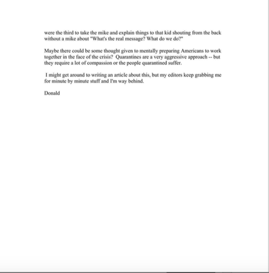 JasonLeopold's tweet photo. Email from ex-NYT reporter Donald McNeil to Fauci

"A lot of average Chinese behaved incredibly heroically in the face of the virus ... Meanwhile, in America, people tend to act like selfish pigs interested only in saving themselves. How can I hoard a mask? Where's my vaccine?" https://t.co/s5dnJwcoKi