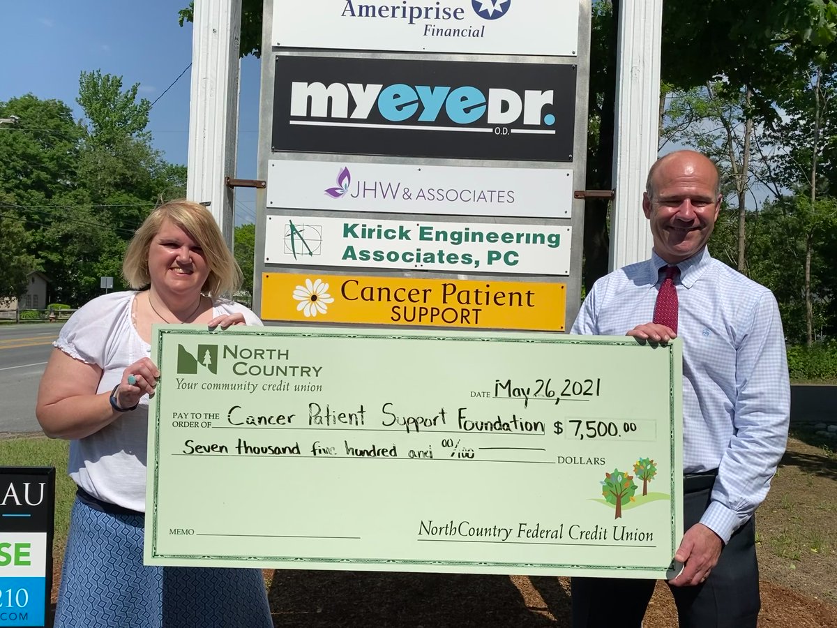 CPSFVT's tweet image. Thank you NorthCountry Federal Credit Union for your support for Vermont cancer patients. This generous donation of $7,500 will create the NorthCountry Federal Credit Union Rural Transportation Fund to assist rural cancer patients with their transportation needs to treatment.