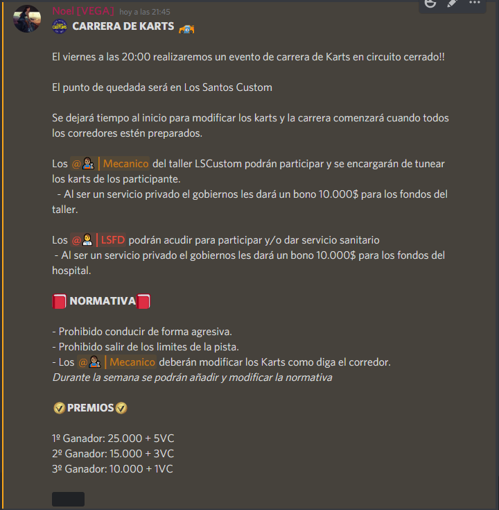 valle_rp's tweet photo. Tenemos evento para este fin de semana!! 🏎️

¿Te apuntas? 

Más información en https://t.co/9TFOXjdoVf y https://t.co/lCGYn14mA1

#roleplay #GTARP #RP #FiveM #ElValleRP https://t.co/XXAdvX9Zr8