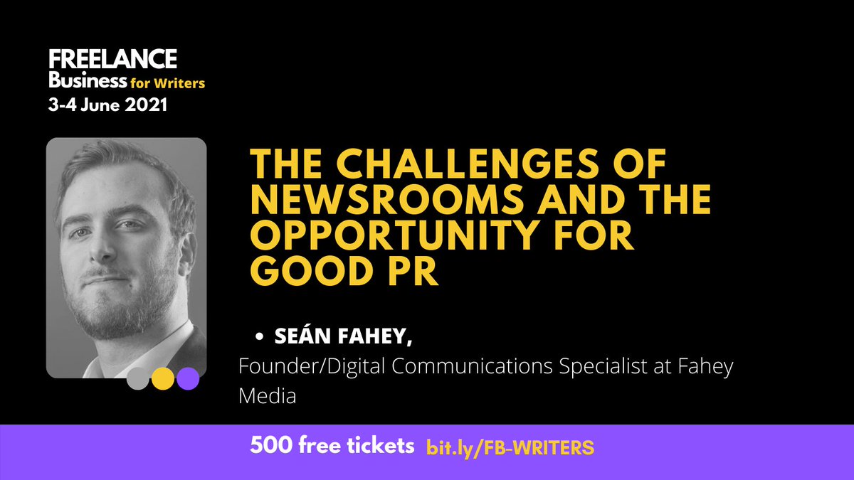 Seán Fahey will be speaking of his experiences on both sides of  PR and the media at the Freelance Business for Writers event this Friday (12.35pm Irish time).

There are still some free tickets left for the event, so register your spot.

#pr #media

freelancebusiness.be/for-freelance-…