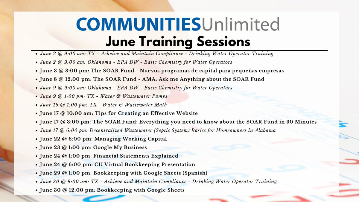 CommunitiesU's tweet photo. JUNE TRAINING SESSIONS: There is something for everyone! 📘🧑‍🤝‍🧑 https://t.co/EVJTVXACrR