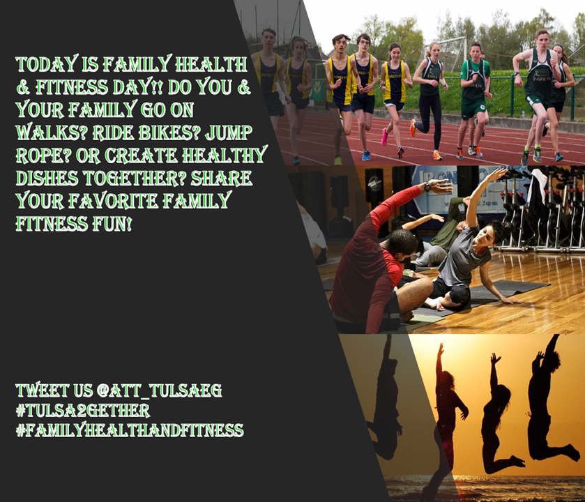Tulsa2gether's tweet photo. It’s #FamilyHealthAndFitness day! Do you and your family go on walks? Ride Bikes? Cook Healthy together? Tell us about it! Tulsa2gether #lifeatATT @ATT_TulsaEG https://t.co/0UIEjjlvYd