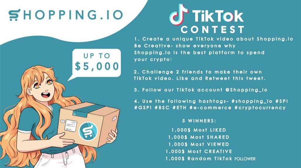 shopping_io's tweet photo. 🎶 TikTok video Contest! 5,000$🤑
🎖5 lucky winners will receive $1,000 each for creating a cool Tiktok video!
 
🎵Follow,Like and Retweet 
🎵Follow Our TikTok Account @Shopping_io
🎵Use hashtags (on the poster) 
🎵Comment your post link 

🏆Winners will be announced on June 18th https://t.co/mMLfBXvoJY