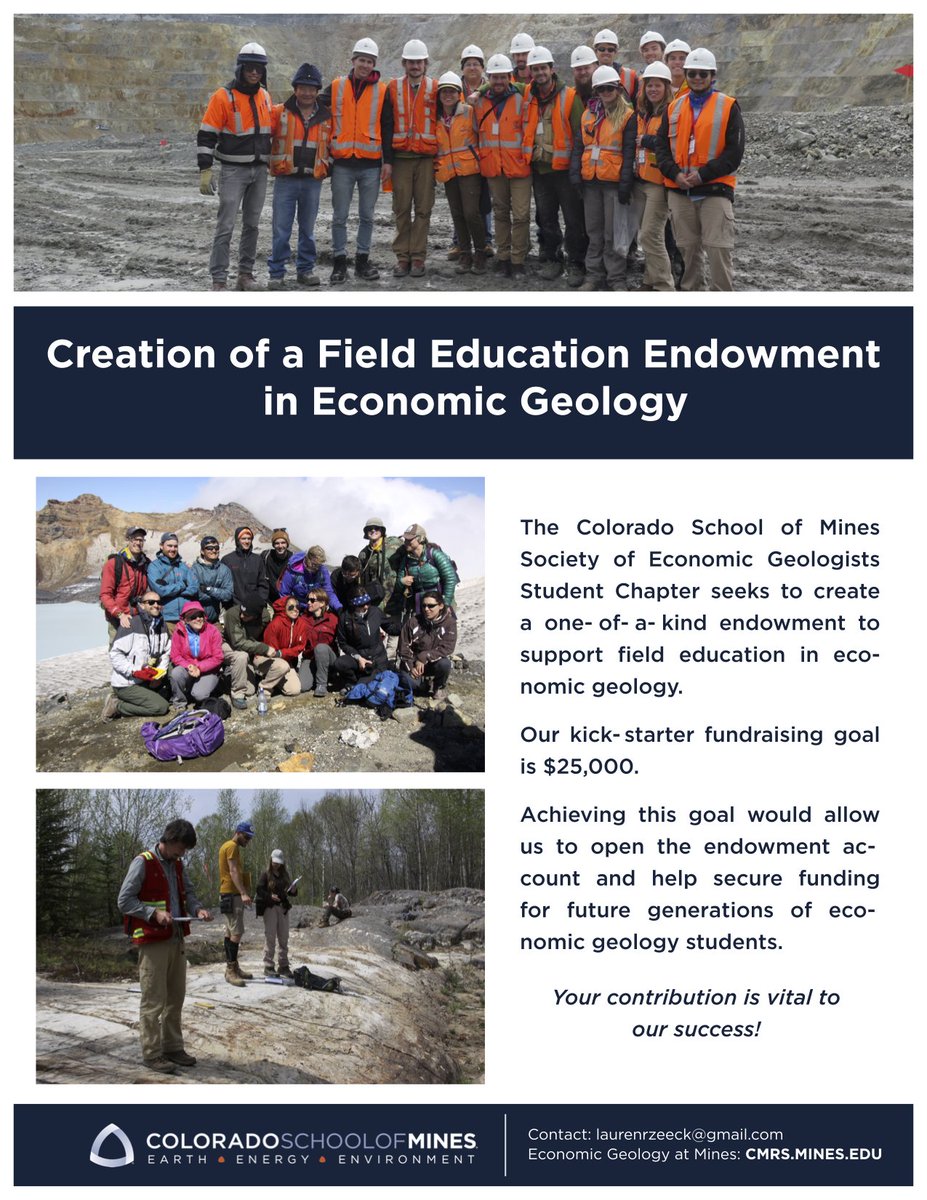 Our SEG Student Chapter is requesting the help from all supporters of our group of student economic geologists to create an endowment to be used for field trips. Please check out below, our Instagram (<a href="/segcsm/">Colorado School of Mines SEG Student Chapter</a>) and our LinkedIn (linkedin.com/company/csm-se…) for more details!