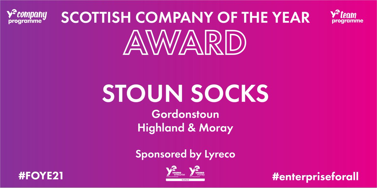 YE_Scotland's tweet photo. The winners of our @LyrecoUK_IE Scottish Company of the Year Award are... Stoun Socks of @gordonstoun @YEHighlandMoray!

Well done to our #COTY21! 

#FoYE21 #EnterpriseForAll #Gen_e @DYWScot @ESskills https://t.co/mX6TT0K355