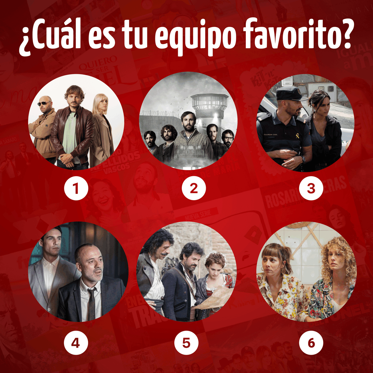 FlixLatino's tweet photo. Batalla de equipos 🥊🦸🏼 ¿Con cuál #serie te quedas?
Equipo 1: #Malaka
Equipo 2: #LaFuga
Equipo 3: #LaCazaMonteperdido
Equipo 4: #EstoyVivo
Equipo 5: #ElMinisterioDelTiempo
Equipo 6: #AntesDePerder https://t.co/QFTXzA8Vsi