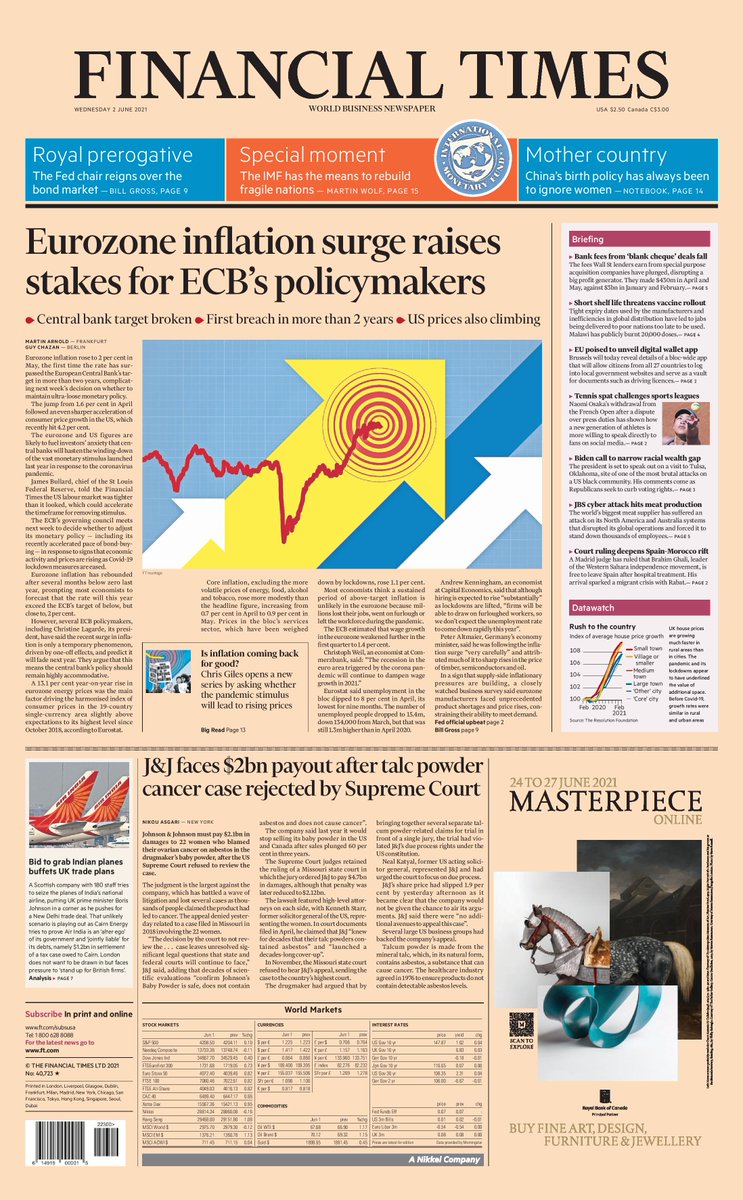 FinancialTimes's tweet image. Just published: front page of the Financial Times, international edition, Wednesday 2 June    on.ft.com/34DJpK4