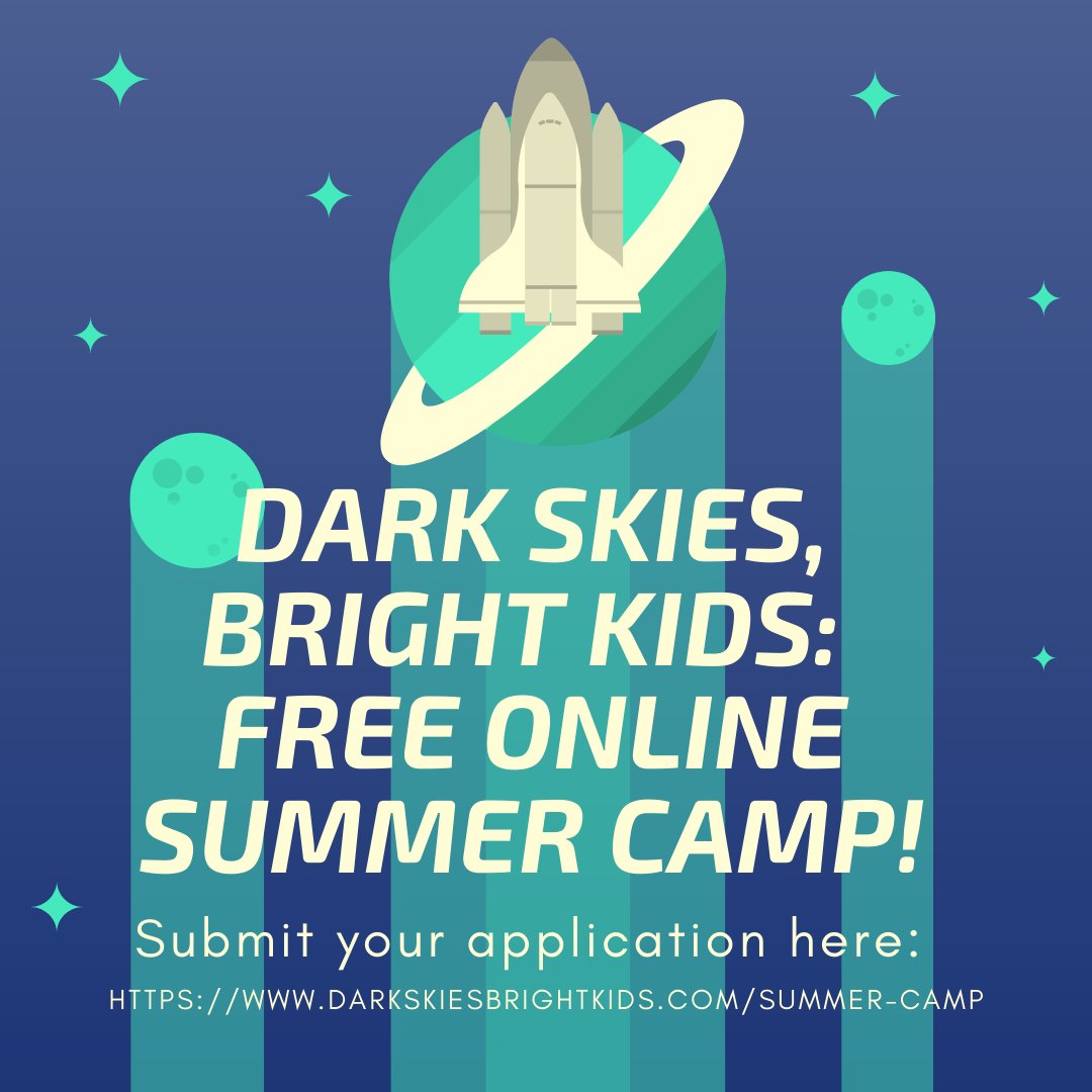 DarkSkiesBrightKids (@dsbk_astro) on Twitter photo We are gearing up for our 2021 Virtual Summer Camp!
Who: Open to all rising 4th, 5th, & 6th graders
When: Monday, July 12th - Friday, July 16th, 2021
Where: Zoom Cost: FREE!
Contact Information: dsbk_summercamp@virginia.edu
Sign up here today: darkskiesbrightkids.com/summer-camp We are gearing up for our 2021 Virtual Summer Camp!
Who: Open to all rising 4th, 5th, & 6th graders
When: Monday, July 12th - Friday, July 16th, 2021
Where: Zoom Cost: FREE!
Contact Information: dsbk_summercamp@virginia.edu
Sign up here today: darkskiesbrightkids.com/summer-camp