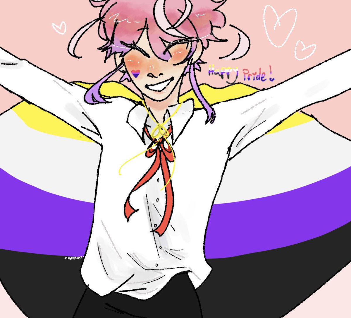 caIxco's tweet photo. Happy Pride !! I headcanon Ramuda to be nonbinary and bisexual!!! ♡

It’s bc of him that . I really found my identity . he seriously helped me discover so much of myself,, so headcanoning him as nb while coming terms w me being nb. Really means a lot. ♡ #hypmic #pride https://t.co/0BakIn1ZOT