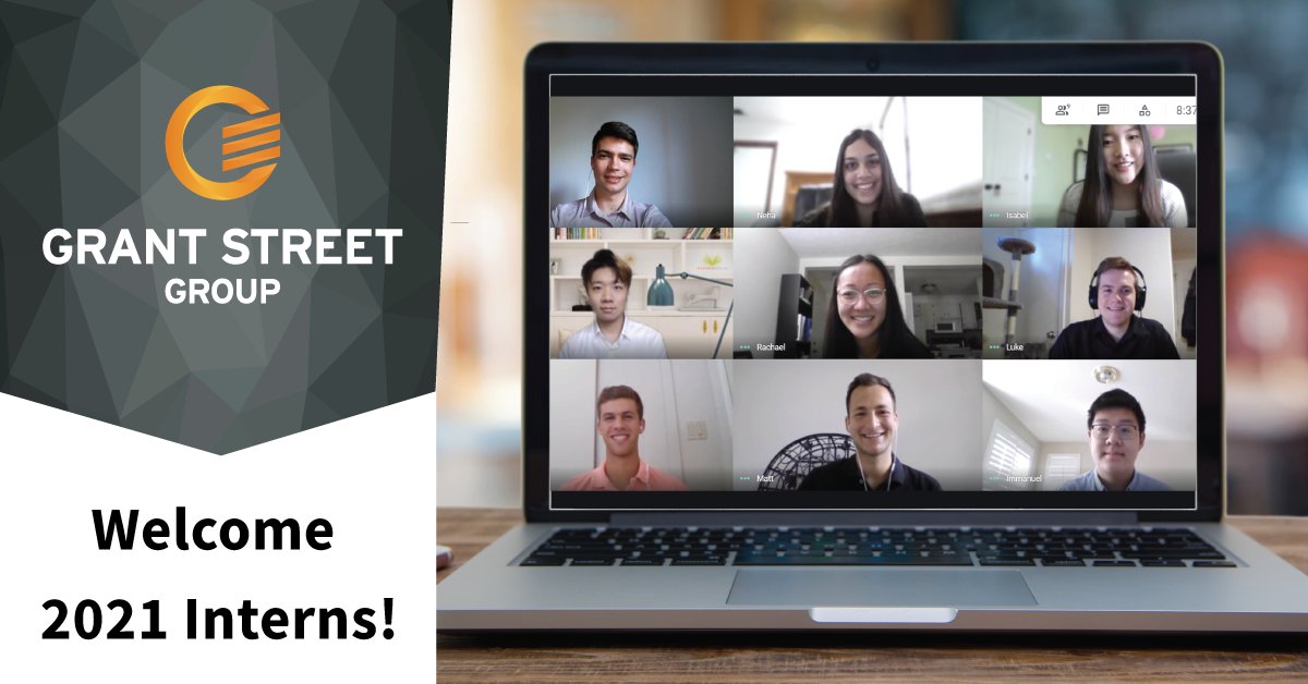 Grant Street’s 2021 summer interns have arrived! This year, our nine interns completed onboarding from their home offices by attending live video training sessions, meet-and-greet social breaks, virtual scavenger hunts, and other team challenges.