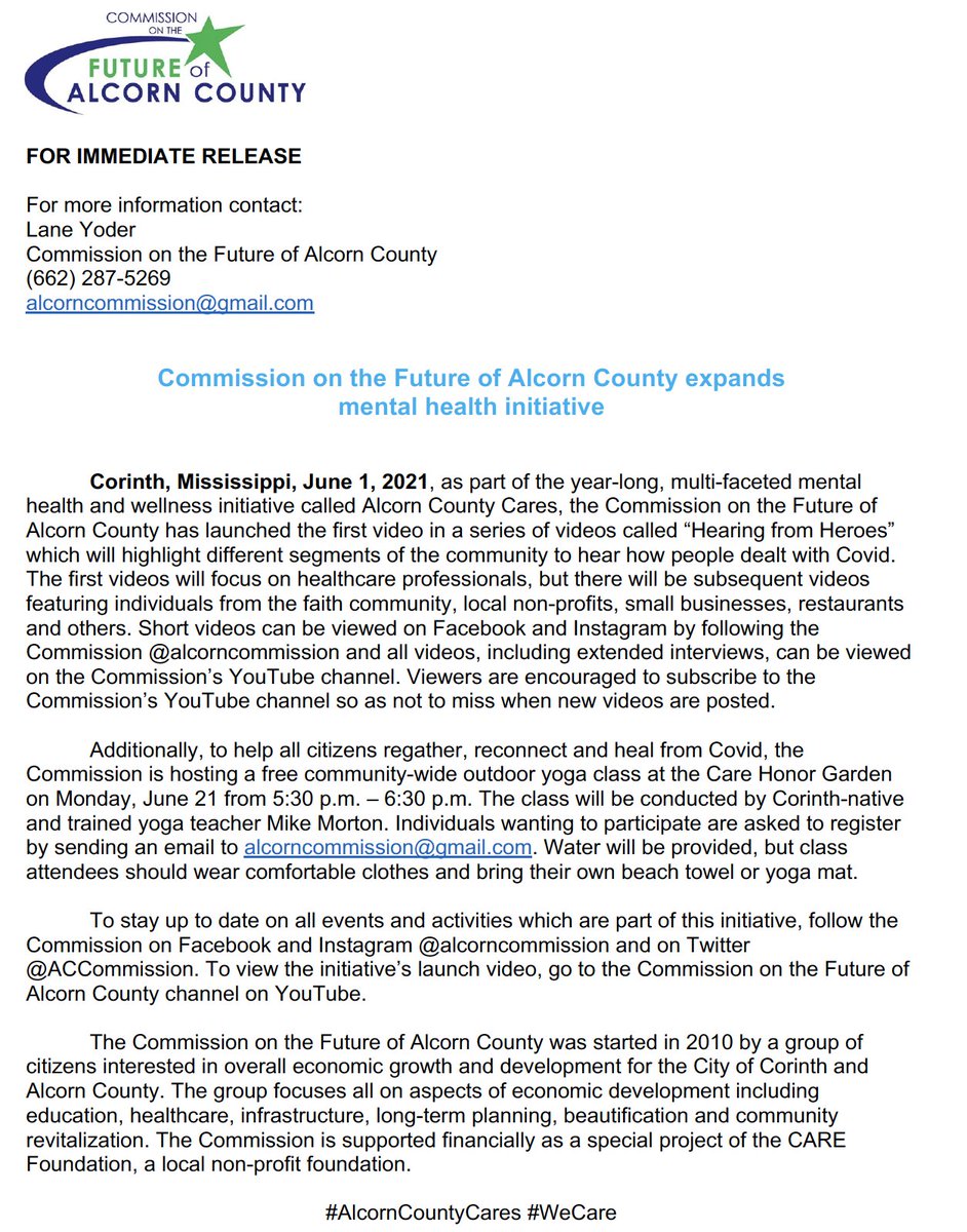 PRESS RELEASE: Commission expands mental health initiative. #AlcornCountyCares #WeCare