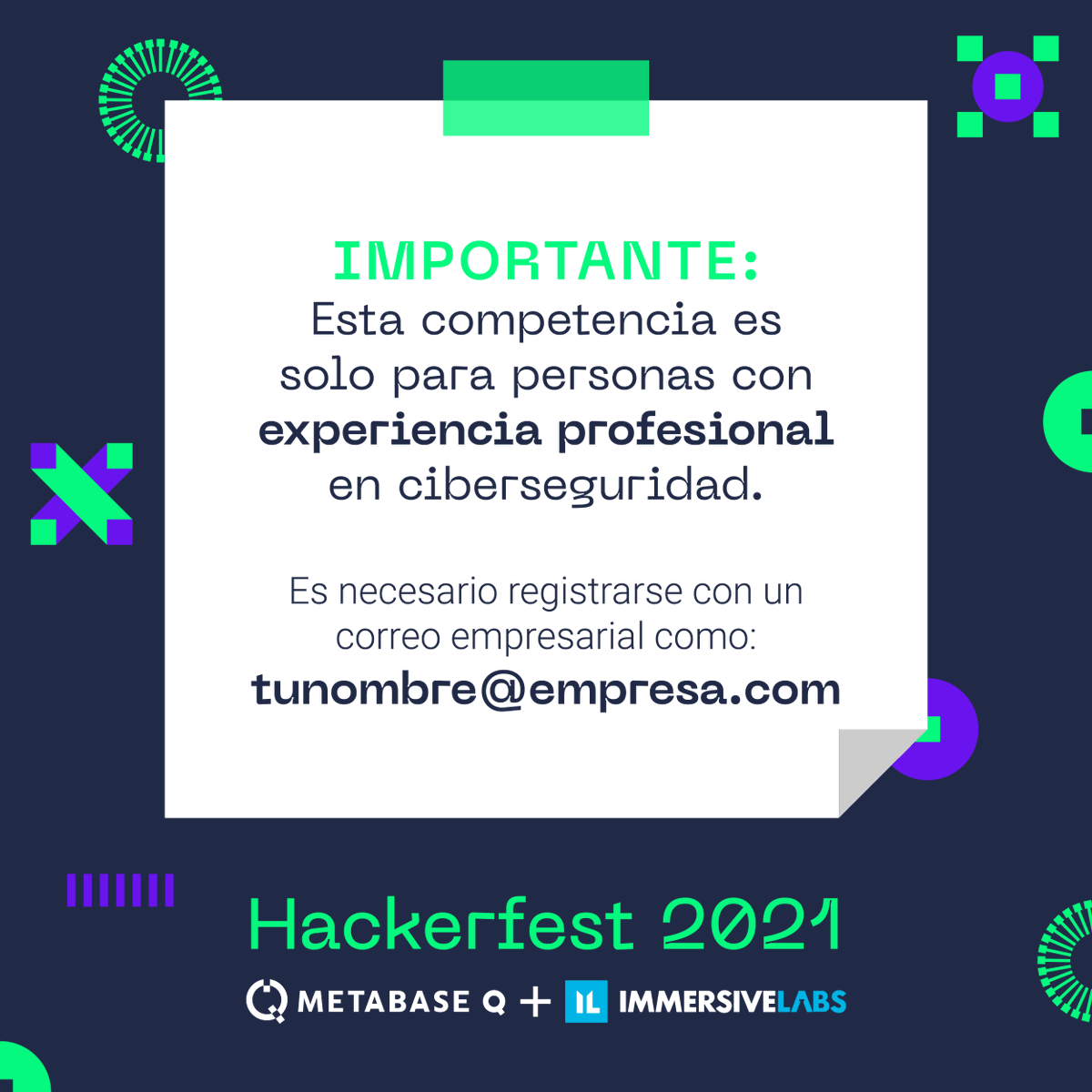 BatutaPlatform's tweet photo. Si ya iniciaste tu vida laboral como profesional de ciberseguridad, el HackerFest es para ti. Conoce todos los detalles sobre el evento de InfoSec más importante de Latinoamérica:
https://t.co/Y2cNAJjUj0
#MetabaseQ #Hackerfest #CybersecuritySkillsChallenge #ImmersiveLabs https://t.co/yRxLHgFTns