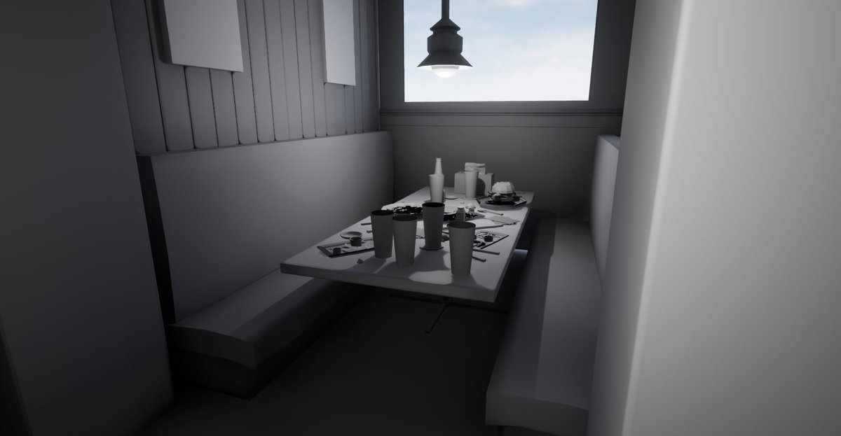 ShantaeHerrmann's tweet photo. Working on a small diner scene, hoping to make it as photo realistic as possible. Finally got the block outs all done #WIP #UnrealEngine https://t.co/Hf9toLCIoC