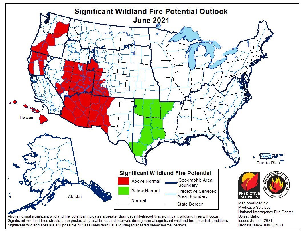 Significant Wildland Fire Potential Outlook for June 2021