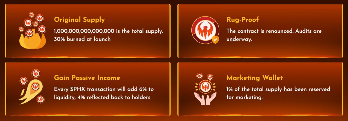 $PHX 
Phoenix Protocol just got listed on #CMC 👍🚀

Community-driven token (#PHX) with ownership-renounced

✅Audits underway
✅Every transaction add 6% to liquidity, 4% back to holders
✅1% reserved for marketing

👉phoenixprotocol.net

#phoenix #bsc #bnb #BSCGems #btc #eth
