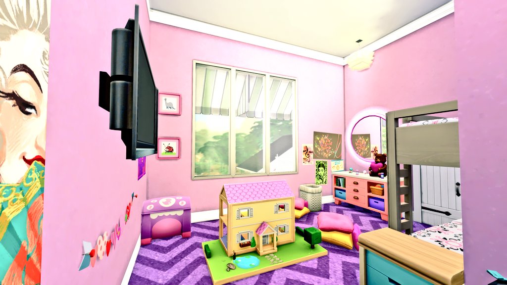 SimmerChase's tweet photo. The pink and purple kid's bedroom. I love using all the colors in the coloring box when I do mega mansions, such as Skywalker Ranch. #simsbedroom #simsbuild #thesims #sims #Sims4 #thesims4 #ShowUsYourBuilds #simskids #TheSimskidsroom #simskidsroom https://t.co/Nmw41Z8zfV https://t.co/OHBHGIDel5