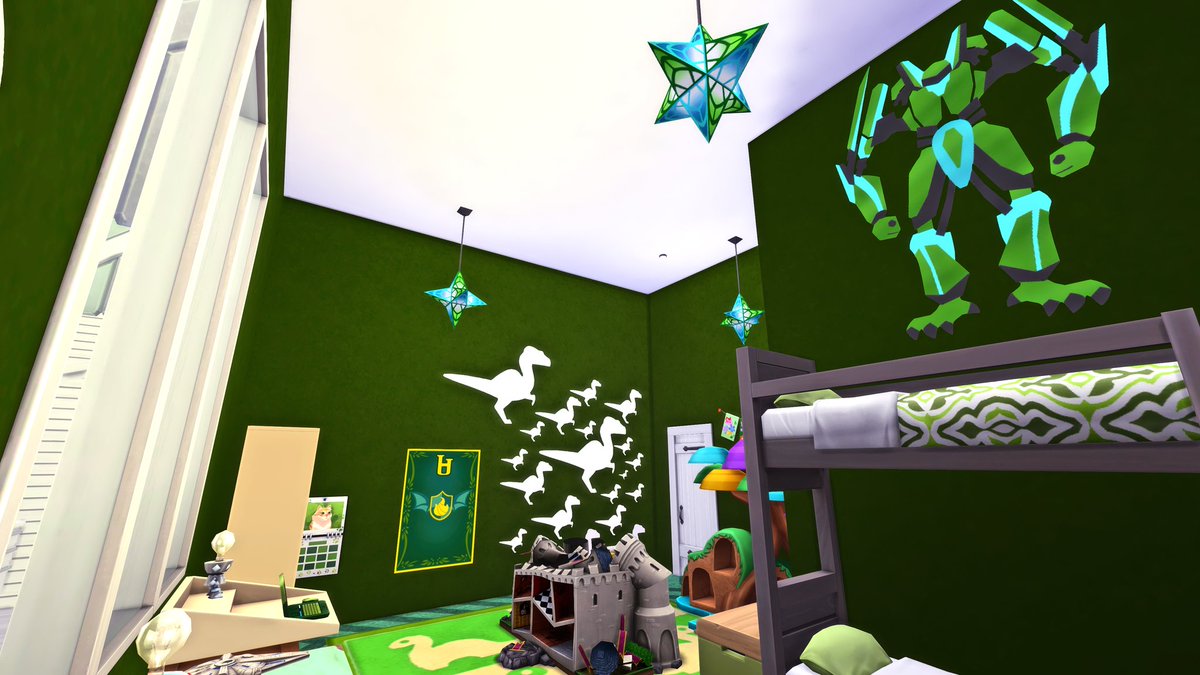 SimmerChase's tweet photo. The green and blue kid's bedroom. I love using all the colors in the coloring box when I do mega mansions, such as Skywalker Ranch. #simsbedroom #simsbuild #thesims #sims #Sims4 #thesims4 #ShowUsYourBuilds #simskids #TheSimskidsroom #simskidsroom https://t.co/Nmw41Z8zfV https://t.co/jull2TyVN1
