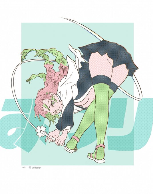 miki_digitalillustさんがTwitterに投稿した甘露寺蜜璃(鬼滅の刃)のイラスト。