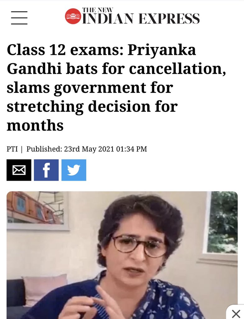 Thank you Priyanka Gandhi ji for lending your voice to the lakhs of class 12 students and their parents... #Class12Exams