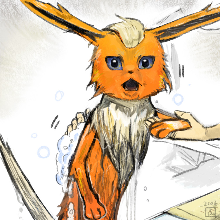 flareon pokemon (creature) washing soap bubbles open mouth animal focus no humans soap  illustration images
