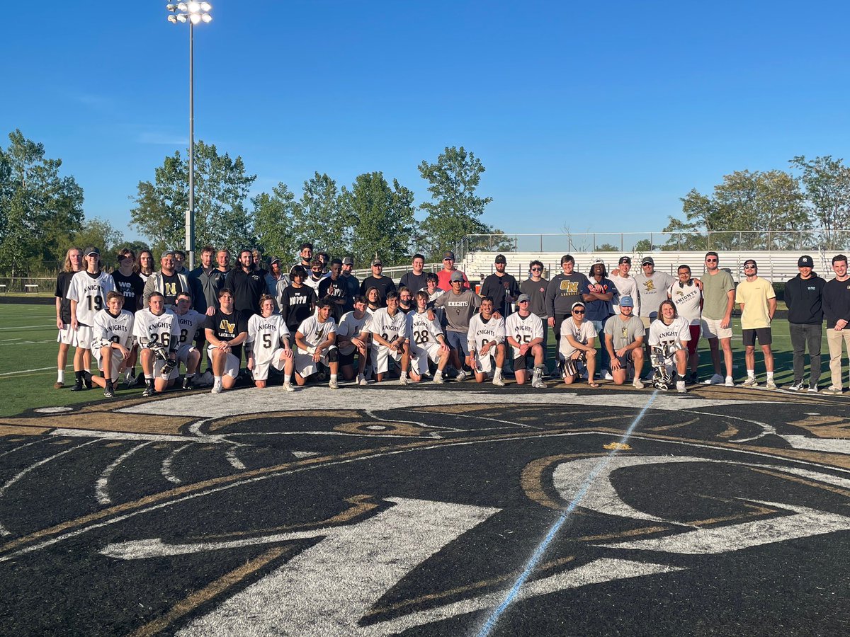 GNHSAthletics's tweet photo. Thanks to the Knights Lax Alumni for surprising Coach Fish tonight.  Congrats to our coach who is retiring after 15 years! https://t.co/mZhJ9r2mhM