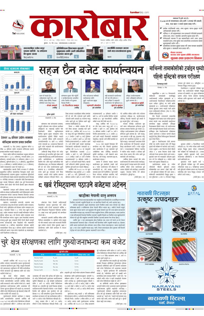 karobar_daily's tweet image. @karobar_daily #FrontPage #BudgetImplementation @Shantaraj61 @ekarobar_daily
@mofnepal @bpaudel1959 @kchalise @karobardaily #BudgetForgetsMigrantWorkersWoes #IndustriesClosed @fncci_nepal @golchha_shekhar @ChandraPDhakal @AcharyaRanjit #Chure #Environment #Desertification @icimod