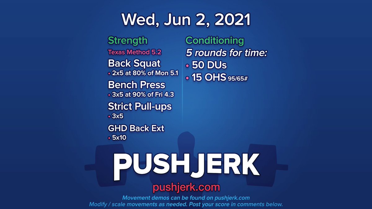 PushJerk's tweet photo. Wed, Jun 2, 2021 • https://t.co/46IJmcscNo

#garagegym #homegym #crossfit #wod 🗓 #texasmethod 💪🤠 #squats 🍑 #benchpress 💪 #pullups ✊➖✊ #dubs ➰ #ohs 🏋️‍♂️ https://t.co/Ve699J4wZG