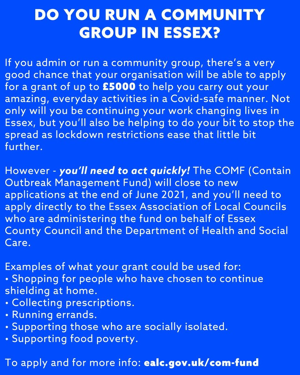 Do you run a Covid mutual aid community group in #Essex? 

To apply and for more info: ealc.gov.uk/com-fund/