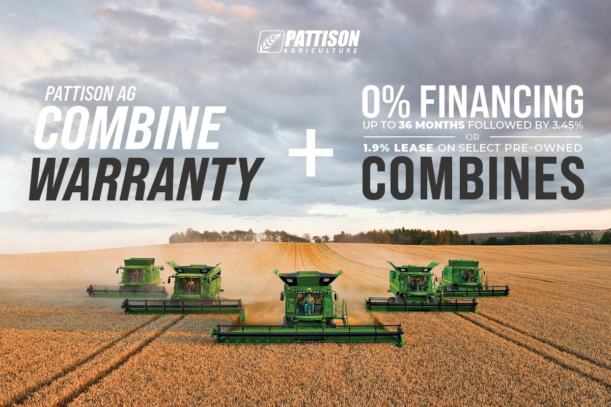 PattisonAg's tweet photo. Pattison Combine Warranty PLUS 0% Financing for 36 Months.

Included on select Pre-Owned Combines! Comes with one season of use warranty.

Ask us about our run time guarantee! 

Shop here: https://t.co/44tKl7elPS

Offer expires June 25th, 2021. See dealer for details. https://t.co/GryBEARl1W