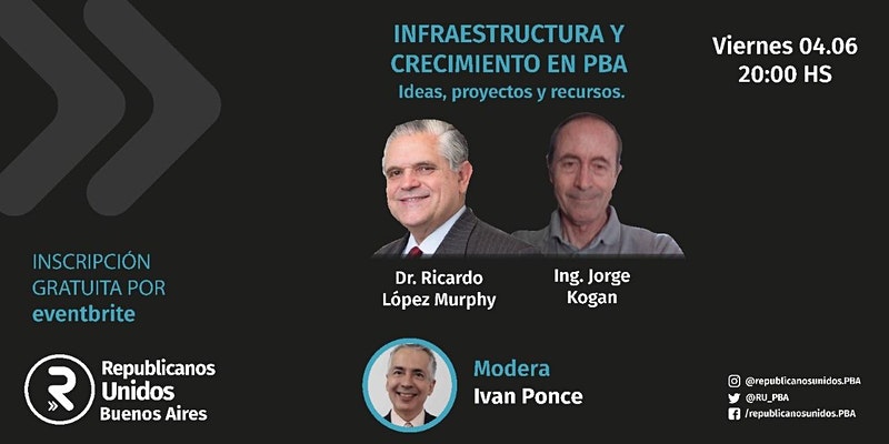 ⚠️ Evento ⚠️ 
Viernes 4/6 . 20 hs.
<a href="/rlopezmurphy/">Ricardo López Murphy</a>  dialoga sobre Infraestructura y Crecimiento en PBA.

Inscribite ahora 👇
eventbrite.com.ar/e/157637858077

#RepublicanosUnidos

Afiliate.online
