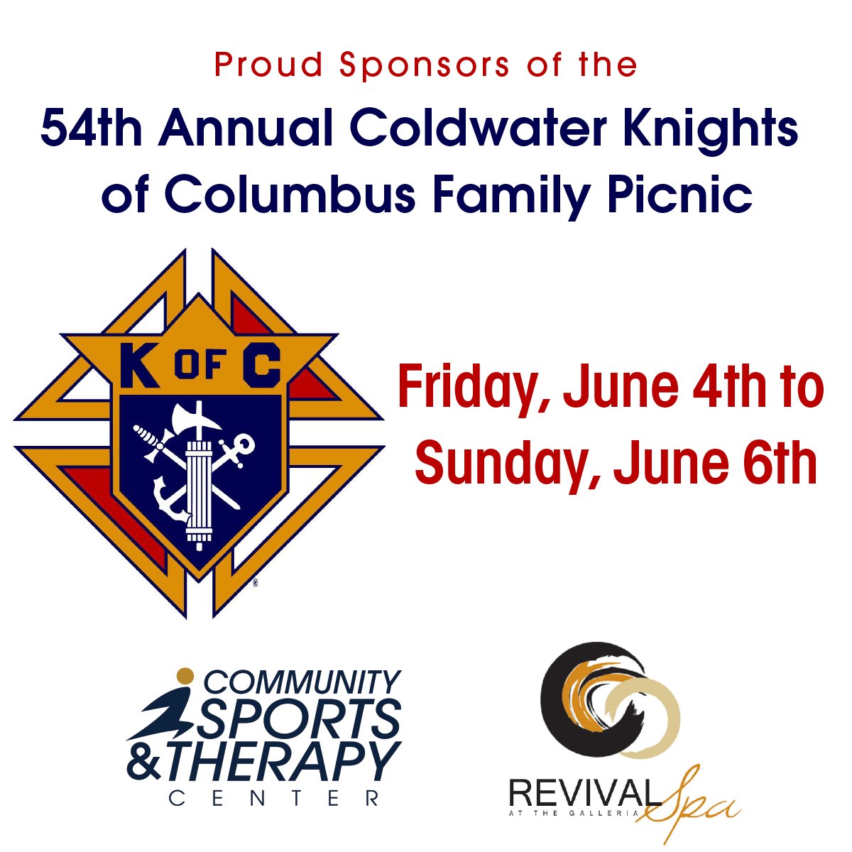 We are proud sponsors of the 54th Annual Coldwater K of C family picnic! We hope to see you out there this weekend!

facebook.com/events/8950955…