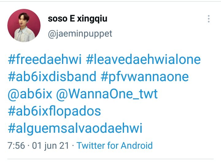 AB6IXBrasil's tweet photo. [🚨] ABNEWs, denunciem essa conta que está usando a imagem do Daehwi e disseminando ódio contra o AB6IX e o grupo WayV. Não comentem, não mandem mensagens na dm e não engajem, apenas denunciem!

Essa é a conta: https://t.co/bc4c5YowzY

#AB6IX #에이비식스 @AB6IX @AB6IX_MEMBERS https://t.co/Lnpp7jhUkY