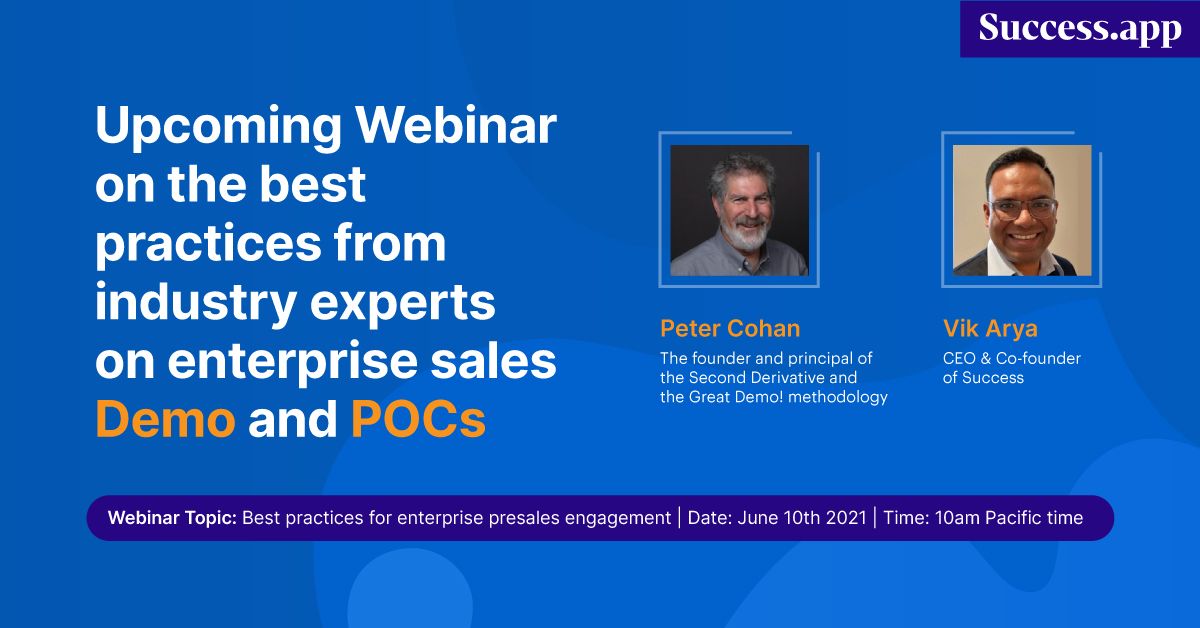 GetSuccessApp's tweet image. Two Experts are Going to Share Their Experiences on Two Major Topics Demo and POC.  Right Demo + perfect POC = Adding a new customer to your growth. Learn from the experts of Demo and POC management in the upcoming webinar. buff.ly/3wOQIdQ
#presales #presalesEngineering