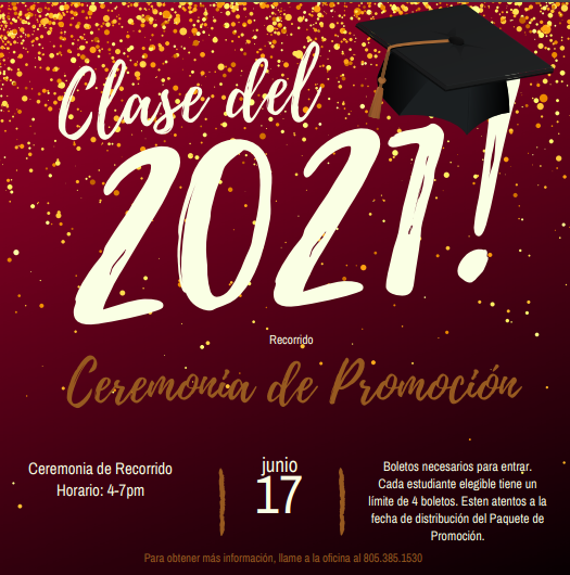 SAVE the DATE! June 17th, 2021
8th Grade Walk-Through Promotion Ceremony.