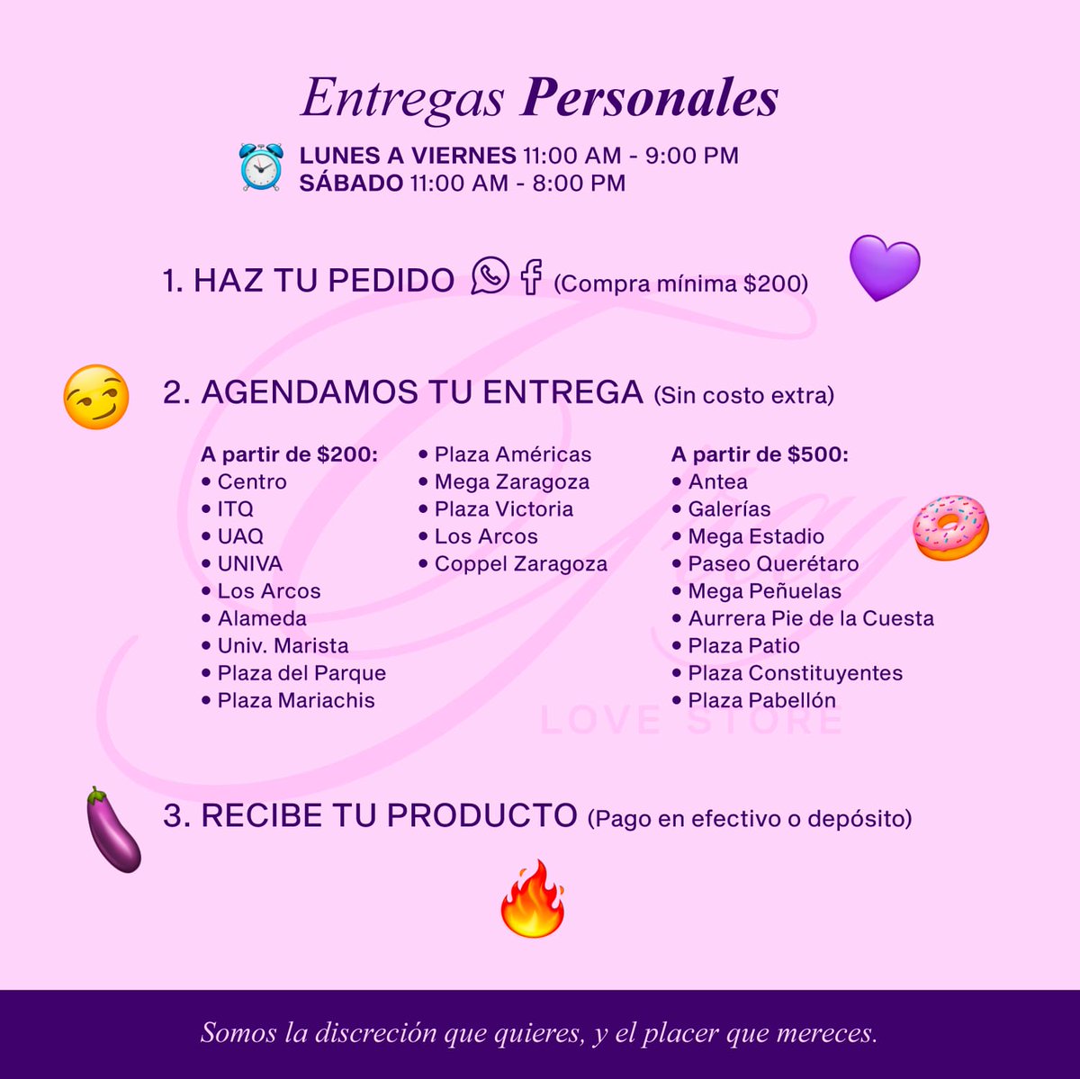 GrayLoveStore's tweet image. 💜 FORMAS DE COMPRA:
- En la ciudad de Querétaro tenemos mas de 25 puntos de entregas 🚲 y envíos a domicilio 🏠
- Envios a todo Mexico 📦

Catalogo
graylovestore.com/tienda
📱 Pedidos Whatsapp
wa.me/524461357747
#SexShop #GrayLoveStore #Queretaro #Sexo #placer #orgasmo