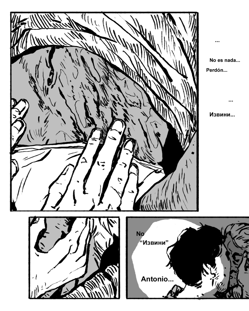 ChachaTortuga's tweet image. comic about my characters, and how they deal with injuries, trust and language barrier
(1/2)
