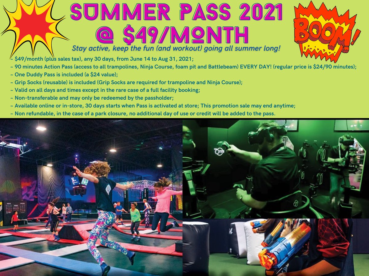 vertexarena's tweet photo. 💥💥 SUMMER PASS 2021 @ $49/Month!
Stay active, keep the fun (and workout) going all summer long!
💥💥Limited time offer! This DEAL basically pays for itself in two visits! 
💥💥NEW Summer Hours 2021 (June 14 ~ Aug 31):
Mon~Thur: 1-7pm
Fri &amp; Sat: 11am-8pm
Sun: 11am-7pm https://t.co/7YWFmbXyrL