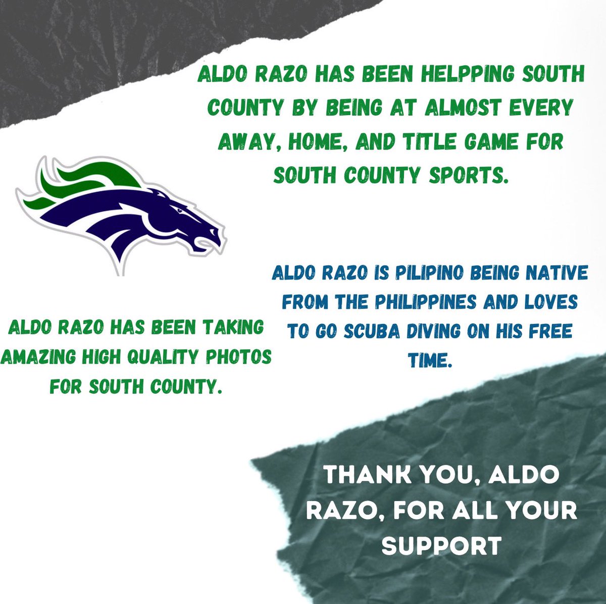 It’s APPRECIATION TUESDAY and you know we had to show 💚💙 to our resident photographer <a href="/aldorazo010/">Aldo Razo</a>! Thank you for everything!! @soco_principal <a href="/SocoNetwork/">Stallion Nation Network</a> <a href="/BoosterSoco/">SocoBooster</a> <a href="/SoCoFootball/">Stallion Football</a> <a href="/SouthCountyBBB/">SC Boys Basketball</a> <a href="/SC_GBB/">South County Girls’ Basketball</a> @socoglacrosse