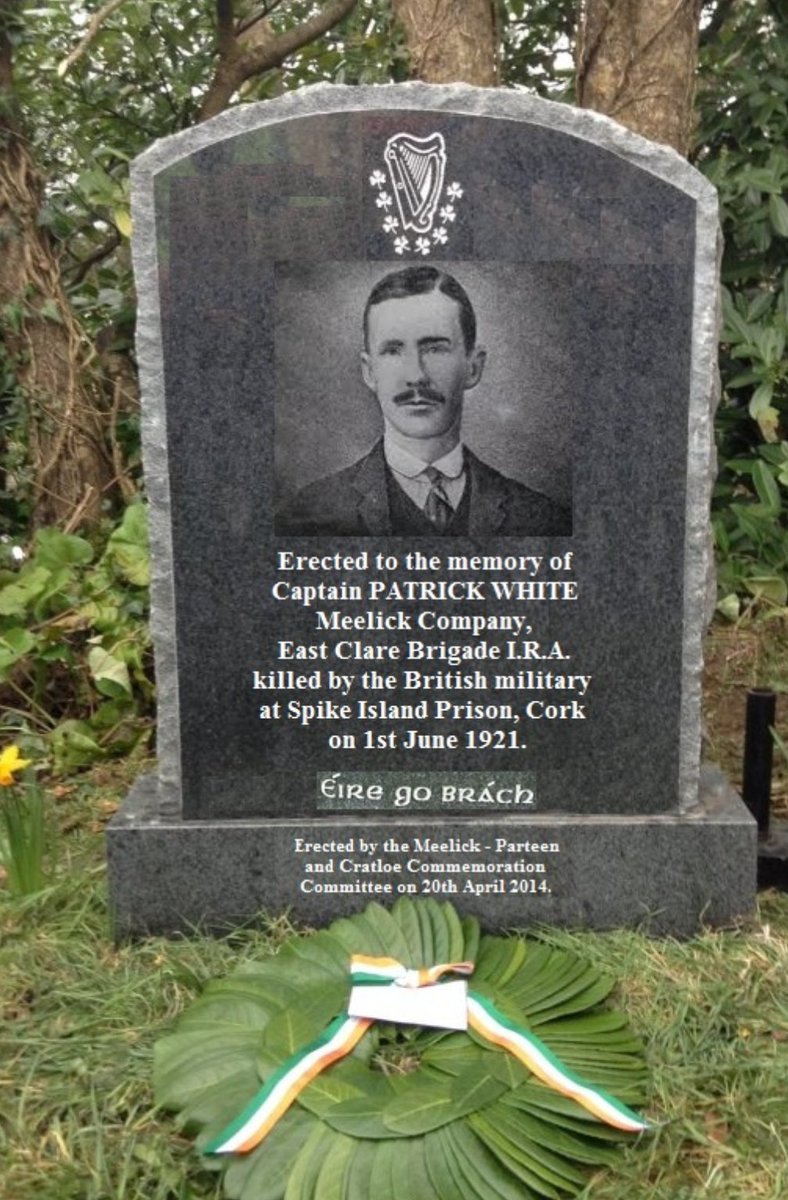 Cpt Patrick White of the East Clare Brigade of the IRA was murdered 100 years ago #OnThisDay in Spike Island prison. He had been playing Hurling in the jail when the sliotar went out of bounds. Given permission by a British soldier to retrieve the ball, he was then shot dead.