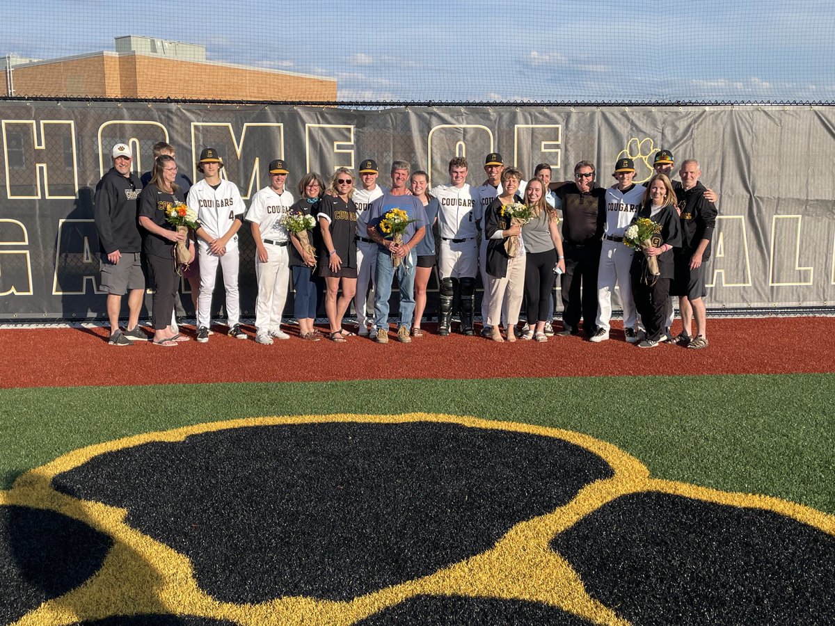 HFLCSDAthletics's tweet photo. Thank you ⁦@HFLbaseball2021⁩ seniors and families. Cougars defeat ⁦@BHSScores⁩ 3-2 https://t.co/hw85udu2ZX
