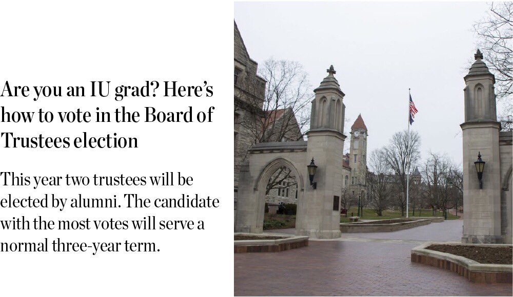 IU graduates will be able to vote for two members of the 2021 Board of Trustees. 

Read about it here: idsnews.com/article/2021/0…